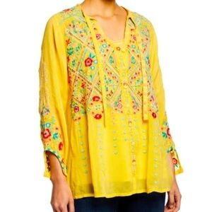 Johnny Was Arges Blouse, Soft Citron, size XS NWT